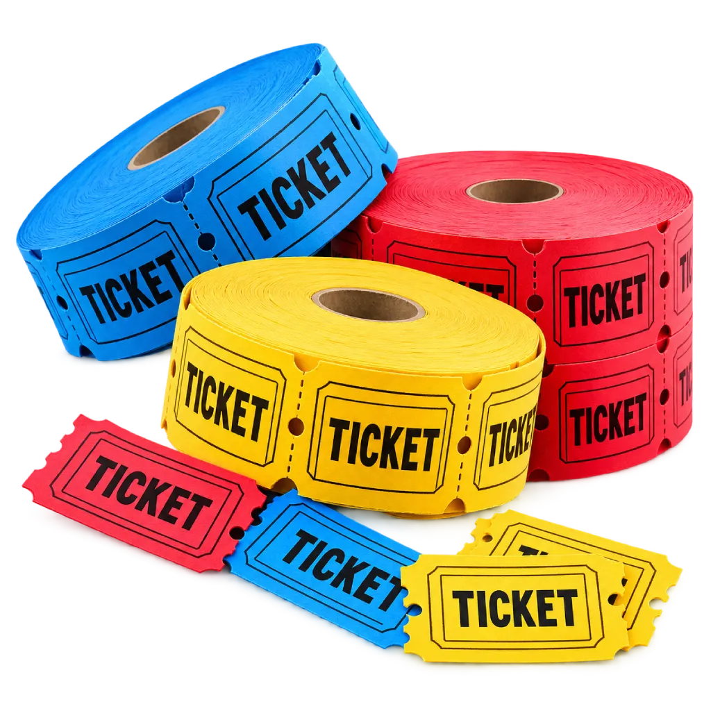 Traditional colored raffle ticket rolls