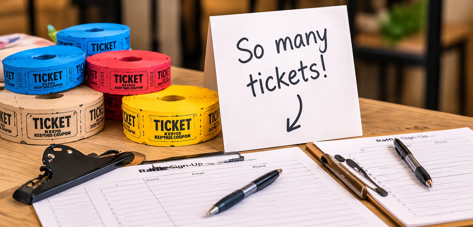 Paper raffle tickets at a traditional event